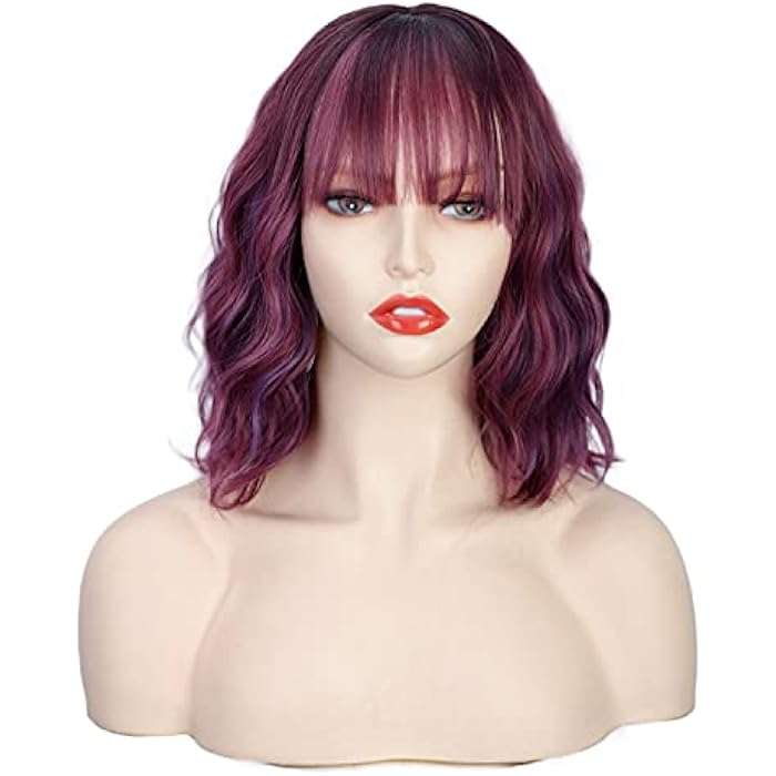 DILLARDS Longbest Short Light Brown Wave Wigs For Women Nature Wave Bob Wig With Bangs Heat Resistant Wig Extensions Cosplay&Charming Daily Use 12Inch Breathable (12Inch:Purple) - Image 3
